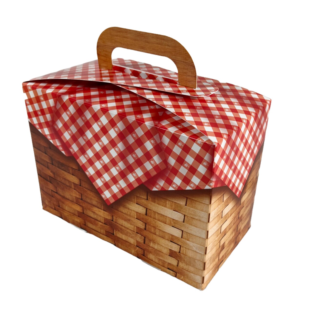 MADE IN USA - 10 Boxes - Large Picnic Basket Tote Gable Boxes - 8-1/2" x 4-1/2" x 6" - Food Safe